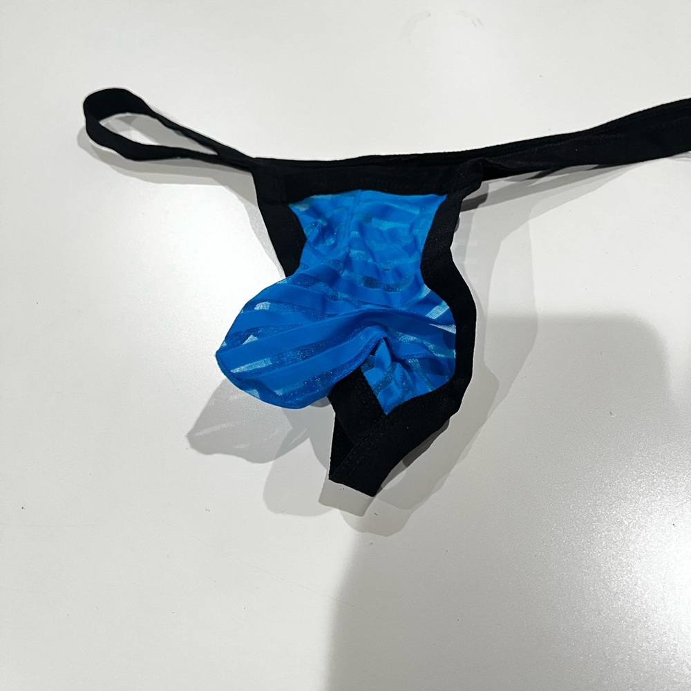 Sheer Blue Striped Thong
